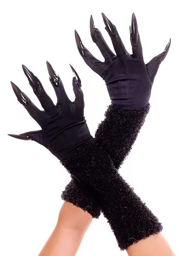 Sale Music Legs Women'S Furry Black Gloves With Nails