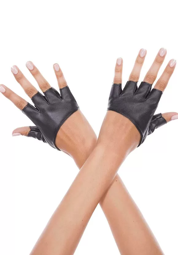 Hot Music Legs Women'S Short Faux Leather Fingerless Costume Gloves