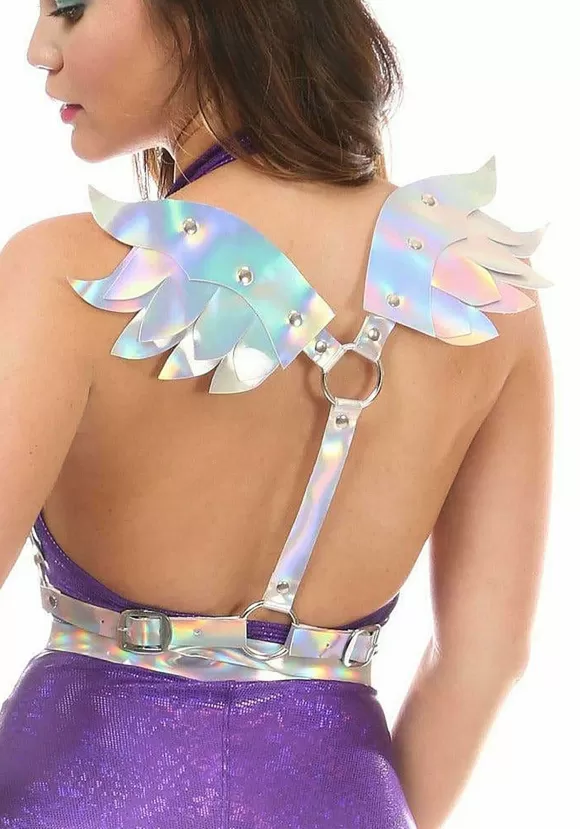 Outlet Daisy Corsets Women'S Silver Holo Body Harness W/Wings