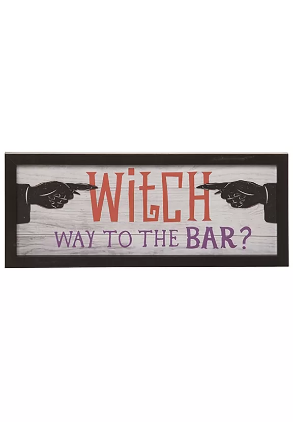 Clearance Transpac Wooden Witch Bar Halloween Sign Decoration